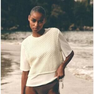 Zara White Tricot Vest T-Shirt sz S